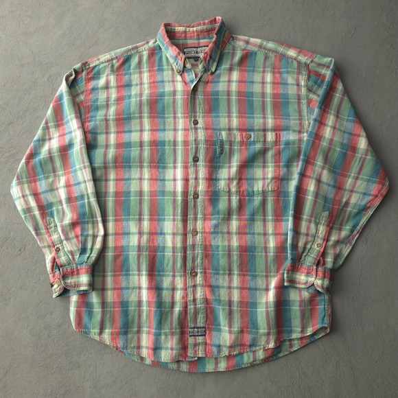 Point Zero Other - Vintage 90s Point Zero Green Plaid Button Up Shirt Large Long Sleeve